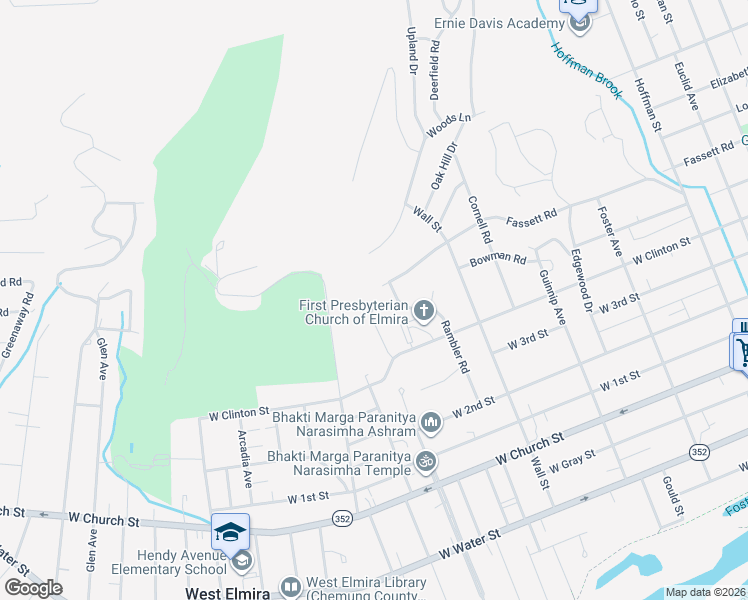 map of restaurants, bars, coffee shops, grocery stores, and more near 12 Longmeadow Drive in Elmira
