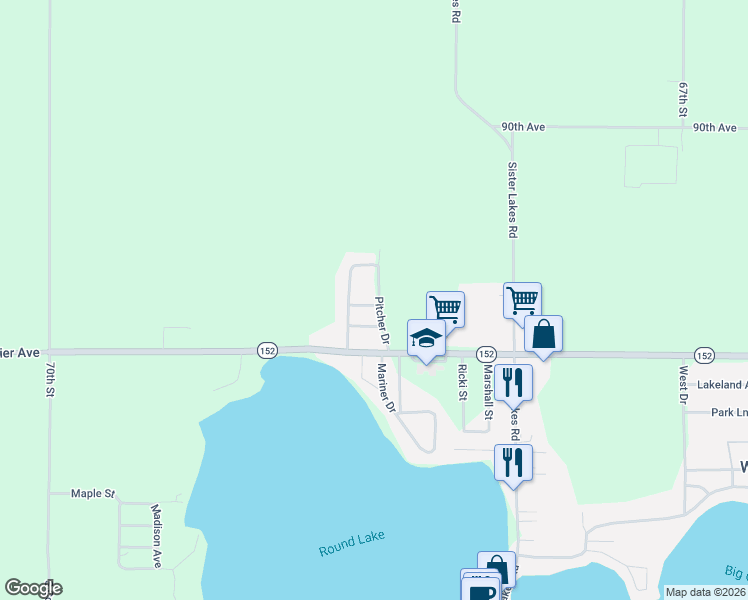 map of restaurants, bars, coffee shops, grocery stores, and more near 68410 Holiday Court in Benton Harbor