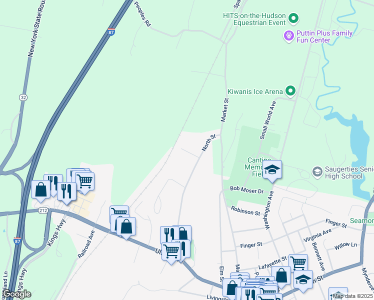 map of restaurants, bars, coffee shops, grocery stores, and more near 83 North Street in Saugerties