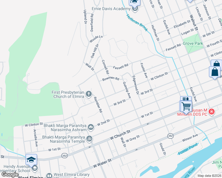 map of restaurants, bars, coffee shops, grocery stores, and more near 917 West Clinton Street in Elmira