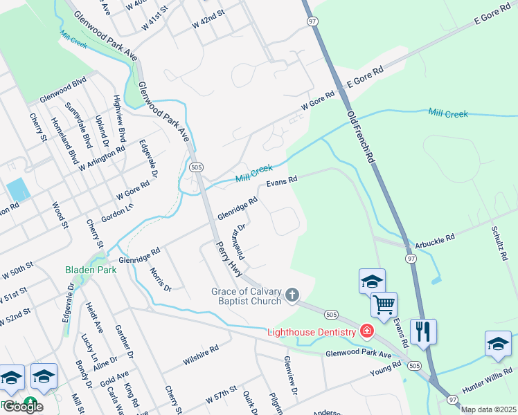 map of restaurants, bars, coffee shops, grocery stores, and more near 5300 Woodland Hills Circle in Erie