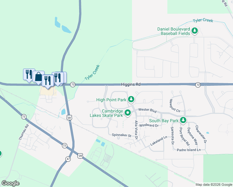 map of restaurants, bars, coffee shops, grocery stores, and more near 1837 Lookout Drive in Pingree Grove