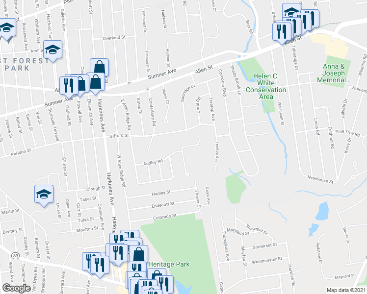 map of restaurants, bars, coffee shops, grocery stores, and more near 65 Signal Hill Circle in Springfield