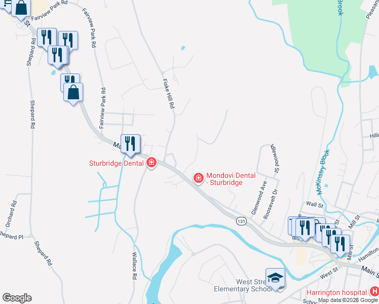 map of restaurants, bars, coffee shops, grocery stores, and more near 1 Berry Farms Road in Sturbridge