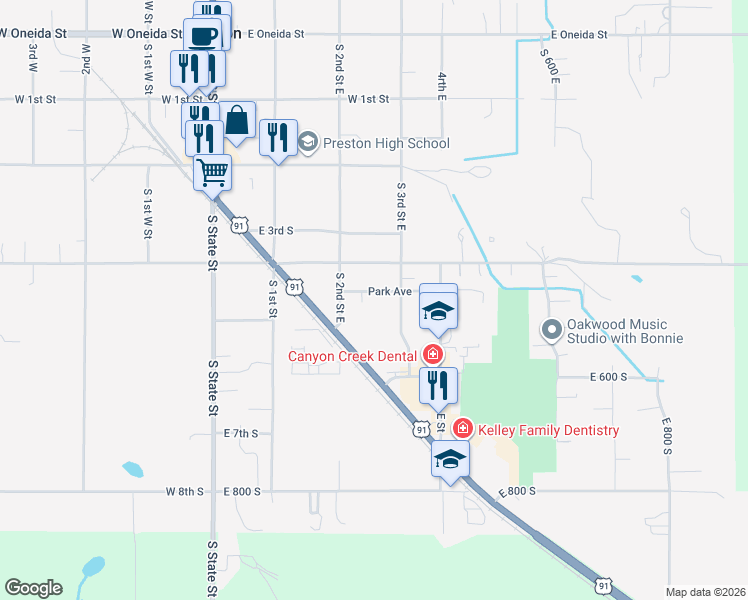 map of restaurants, bars, coffee shops, grocery stores, and more near 234 Park Avenue in Preston