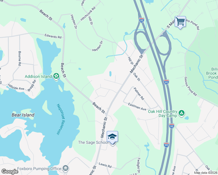 map of restaurants, bars, coffee shops, grocery stores, and more near 4 Morris Street in Foxborough