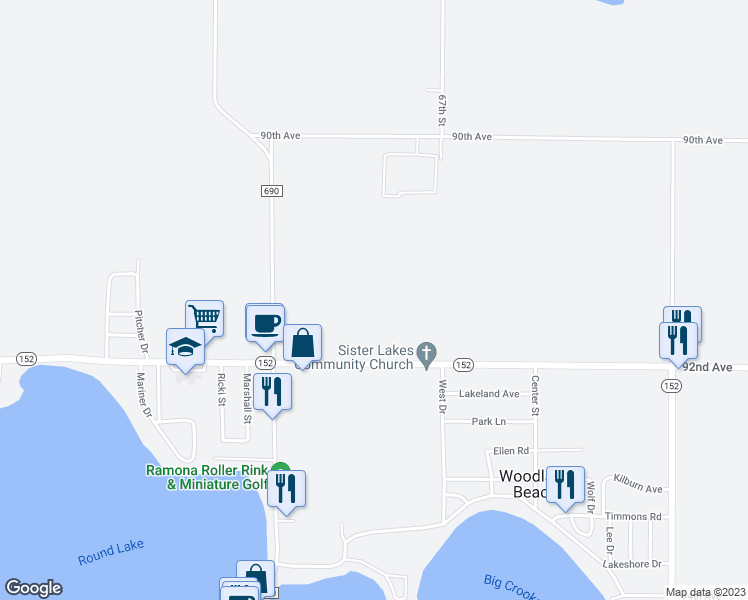 map of restaurants, bars, coffee shops, grocery stores, and more near 67350 Michigan 152 in Dowagiac