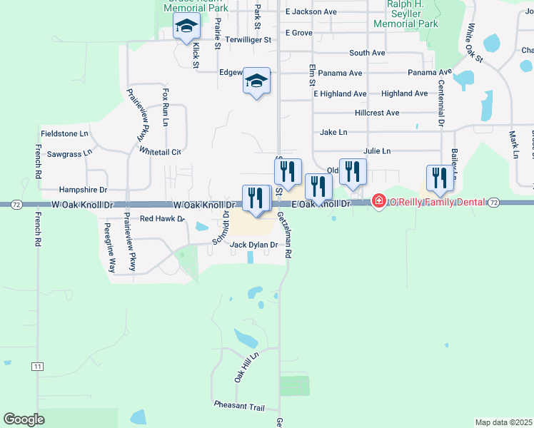 map of restaurants, bars, coffee shops, grocery stores, and more near 132 West Oak Knoll Drive in Hampshire