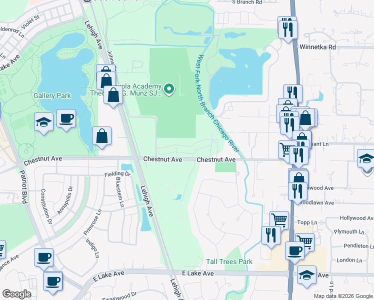 map of restaurants, bars, coffee shops, grocery stores, and more near 1910 Chestnut Avenue in Glenview