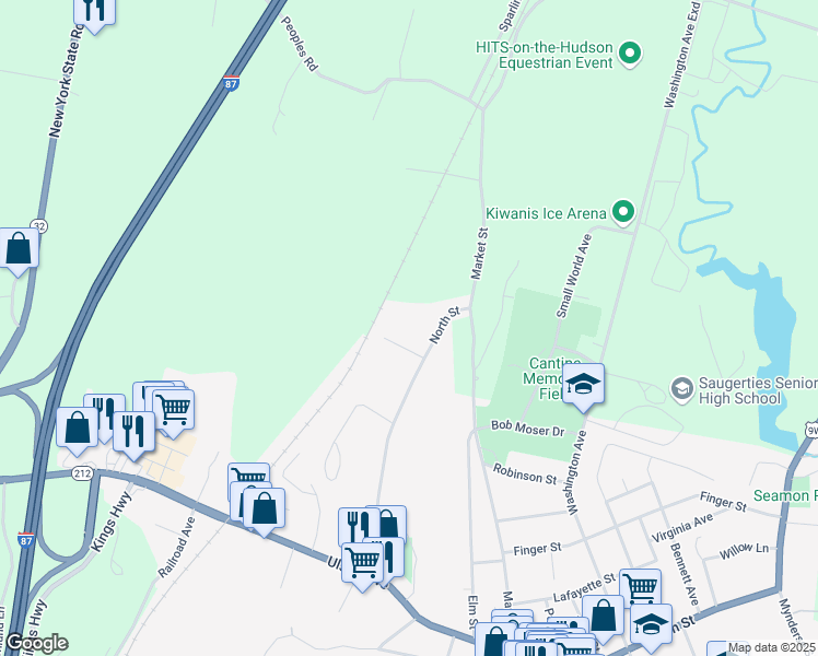 map of restaurants, bars, coffee shops, grocery stores, and more near 349 Canoe Hill Road in Saugerties