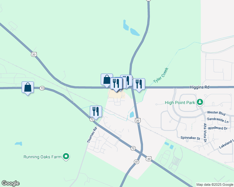 map of restaurants, bars, coffee shops, grocery stores, and more near 2401 Highway 20 in Pingree Grove