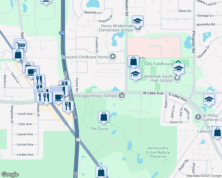 map of restaurants, bars, coffee shops, grocery stores, and more near 4250 West Lake Avenue in Glenview