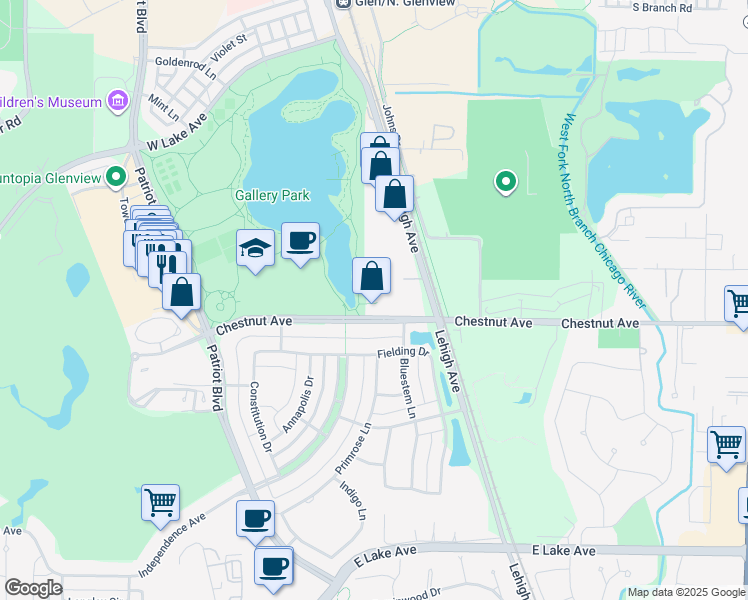 map of restaurants, bars, coffee shops, grocery stores, and more near 2350 Chestnut Avenue in Glenview