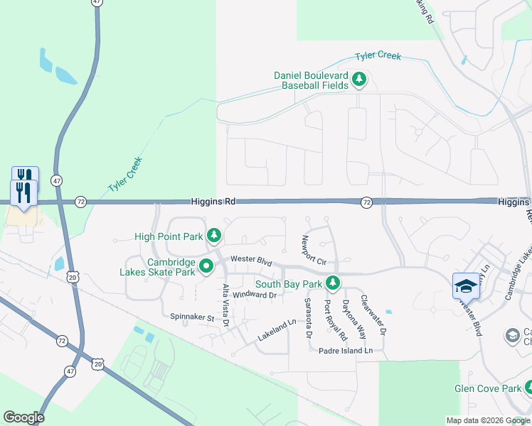 map of restaurants, bars, coffee shops, grocery stores, and more near 1610 Prospect Circle in Pingree Grove