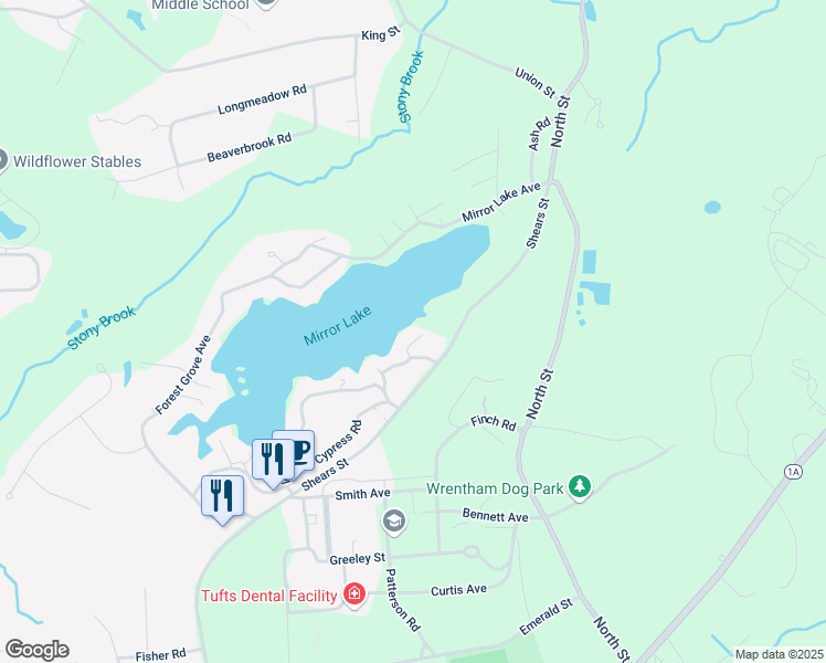 map of restaurants, bars, coffee shops, grocery stores, and more near 25 Kayshaw Road in Wrentham