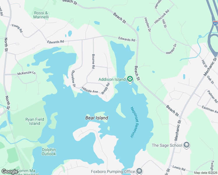 map of restaurants, bars, coffee shops, grocery stores, and more near 11 Bragg Road in Foxborough