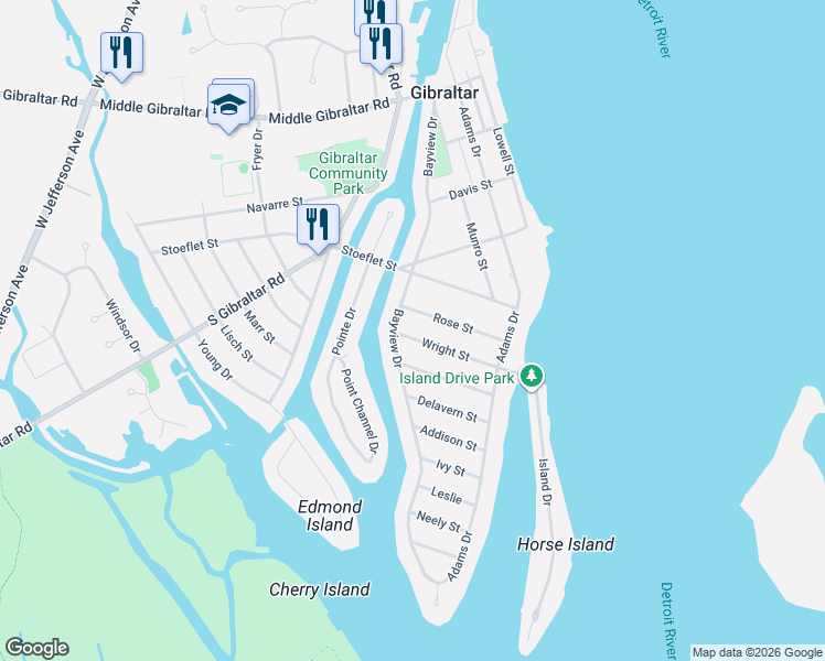 map of restaurants, bars, coffee shops, grocery stores, and more near 30095 Bayview Drive in Rockwood