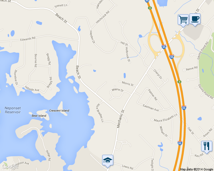 map of restaurants, bars, coffee shops, grocery stores, and more near 4 Ira Von Circle in Foxborough