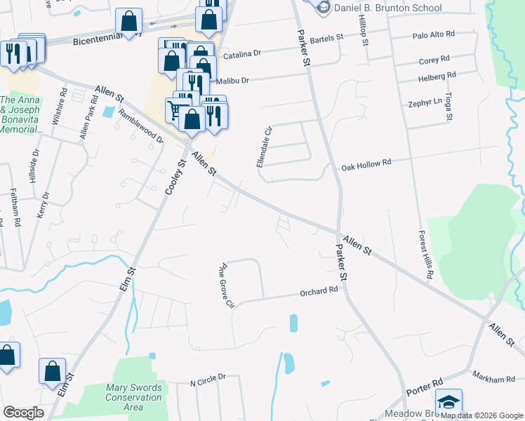 map of restaurants, bars, coffee shops, grocery stores, and more near 2031 Allen Street in Springfield