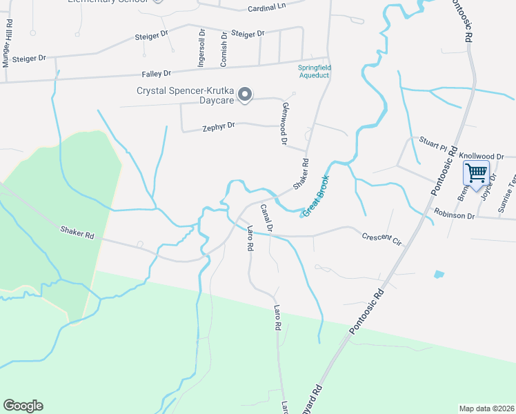 map of restaurants, bars, coffee shops, grocery stores, and more near 444 Shaker Road in Westfield