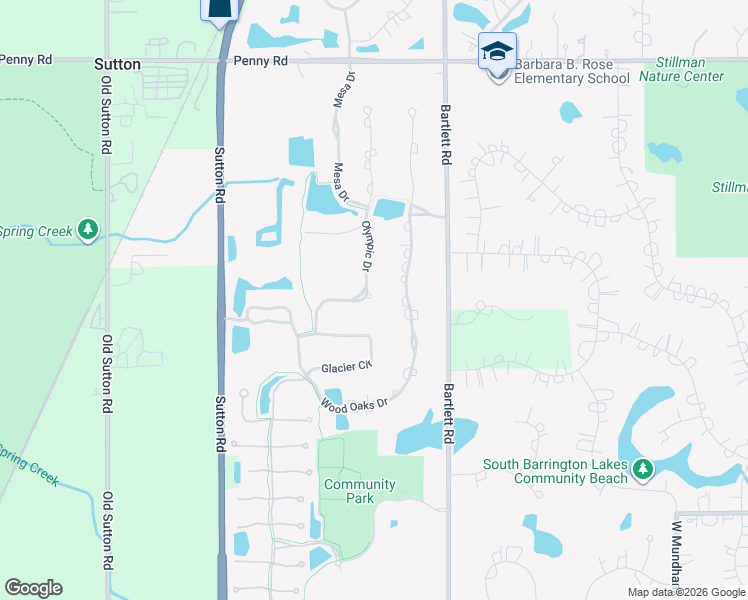 map of restaurants, bars, coffee shops, grocery stores, and more near 11 Olympic Drive in South Barrington