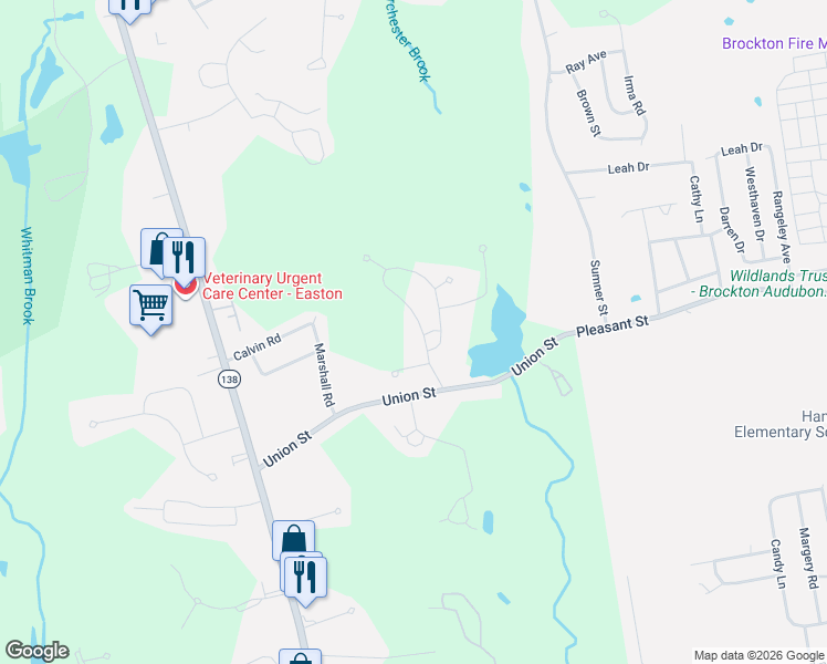 map of restaurants, bars, coffee shops, grocery stores, and more near 14 Clara Howard Way in Easton