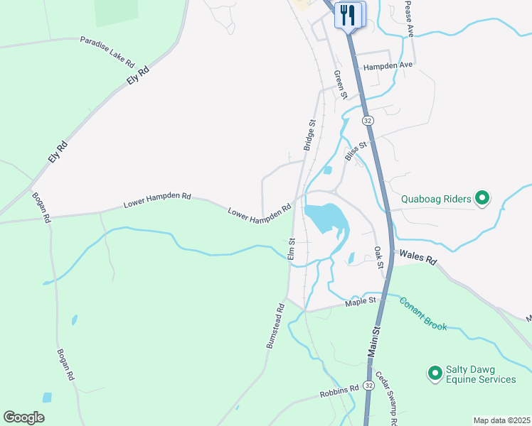 map of restaurants, bars, coffee shops, grocery stores, and more near 23 Highland Avenue in Monson