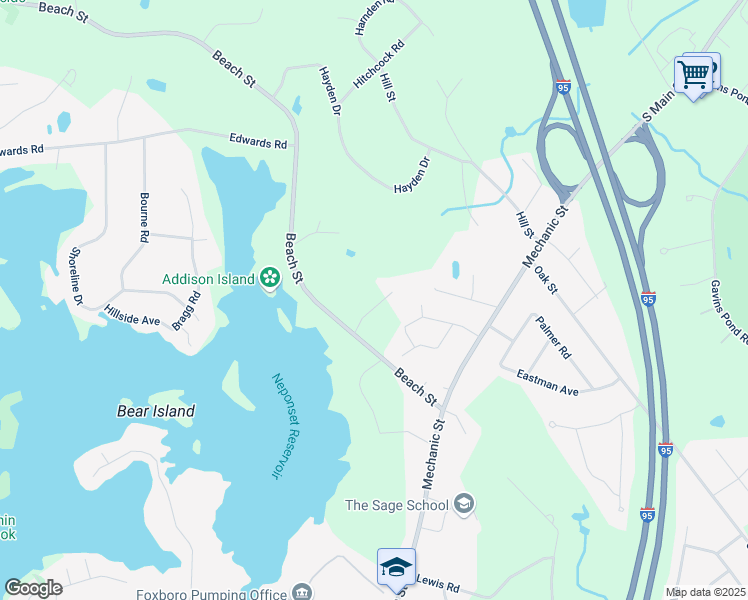 map of restaurants, bars, coffee shops, grocery stores, and more near 4 Ira Von Circle in Foxborough