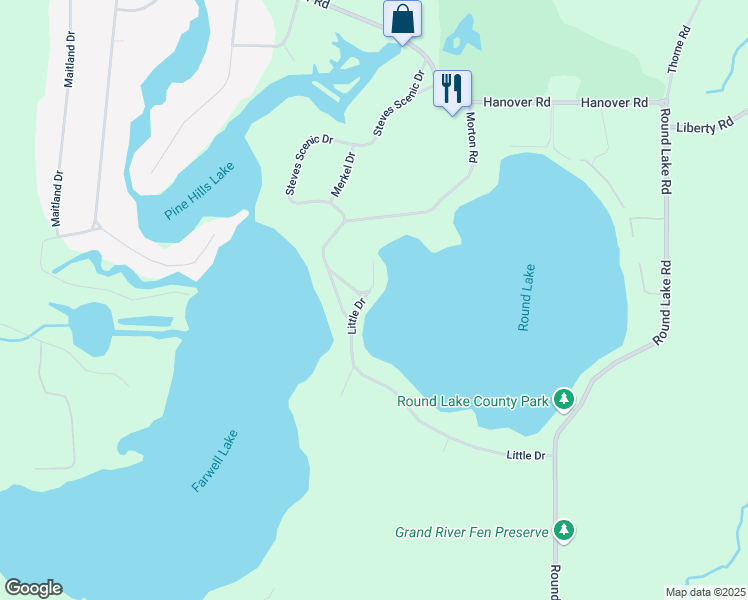 map of restaurants, bars, coffee shops, grocery stores, and more near 1516 Little Drive in Horton