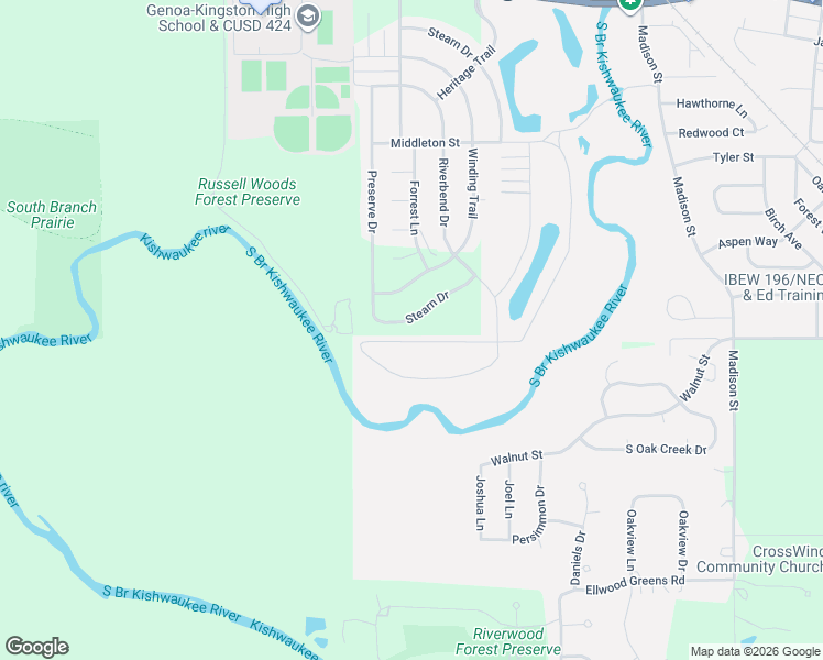 map of restaurants, bars, coffee shops, grocery stores, and more near 622 Stearn Drive in Genoa