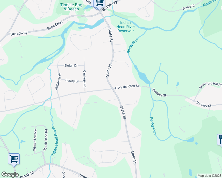 map of restaurants, bars, coffee shops, grocery stores, and more near 1087 E Washington St in Hanson