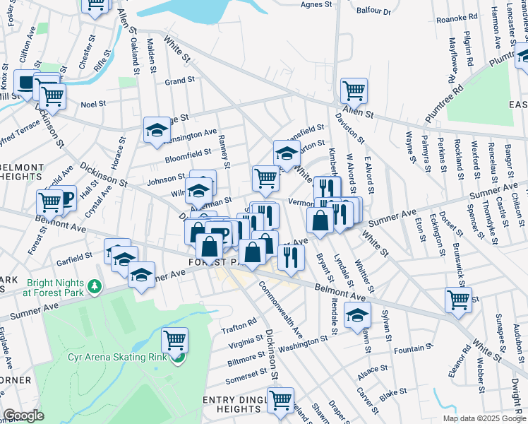 map of restaurants, bars, coffee shops, grocery stores, and more near 110 Grenada Terrace in Springfield