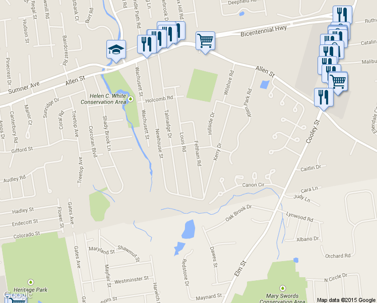map of restaurants, bars, coffee shops, grocery stores, and more near 149 Louis Road in Springfield