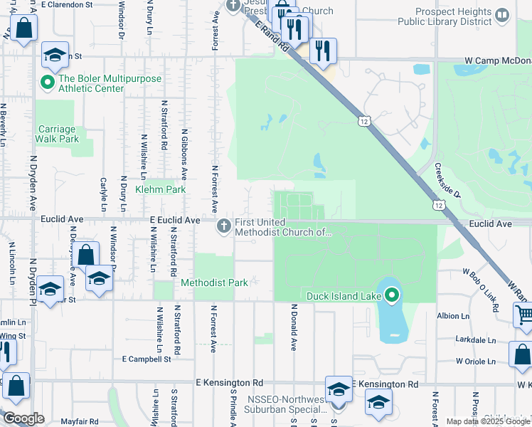 map of restaurants, bars, coffee shops, grocery stores, and more near 604 Scottsvale Lane in Arlington Heights