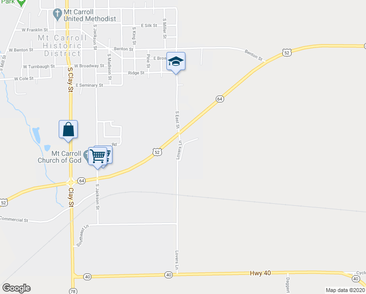 map of restaurants, bars, coffee shops, grocery stores, and more near 1101 Healthcare Drive in Mount Carroll