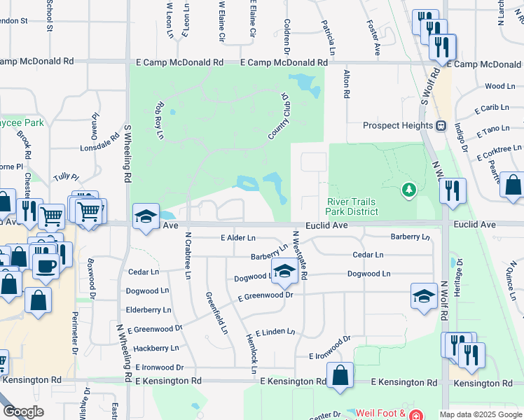 map of restaurants, bars, coffee shops, grocery stores, and more near 700 East Euclid Avenue in Prospect Heights