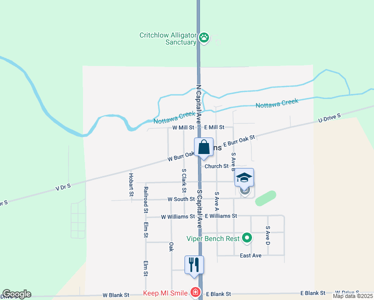 map of restaurants, bars, coffee shops, grocery stores, and more near 106 West Burr Oak in Athens