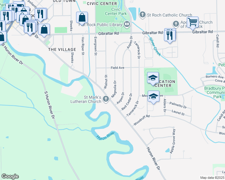 map of restaurants, bars, coffee shops, grocery stores, and more near 29794 Magnolia Drive in Flat Rock