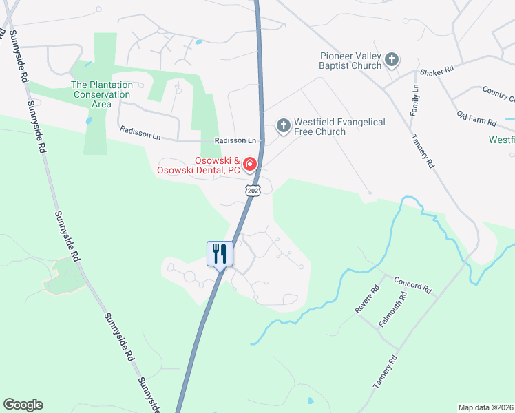 map of restaurants, bars, coffee shops, grocery stores, and more near 880 College Highway in Southwick