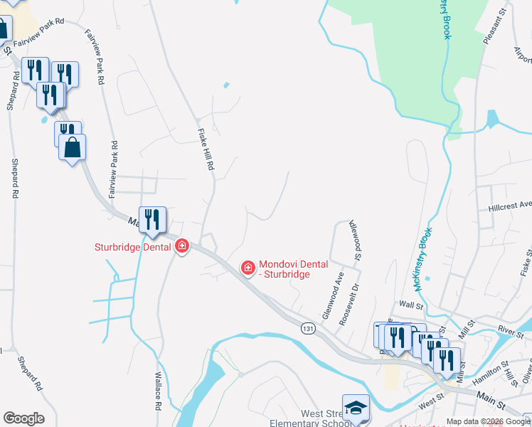map of restaurants, bars, coffee shops, grocery stores, and more near 6 Berry Farms Road in Sturbridge