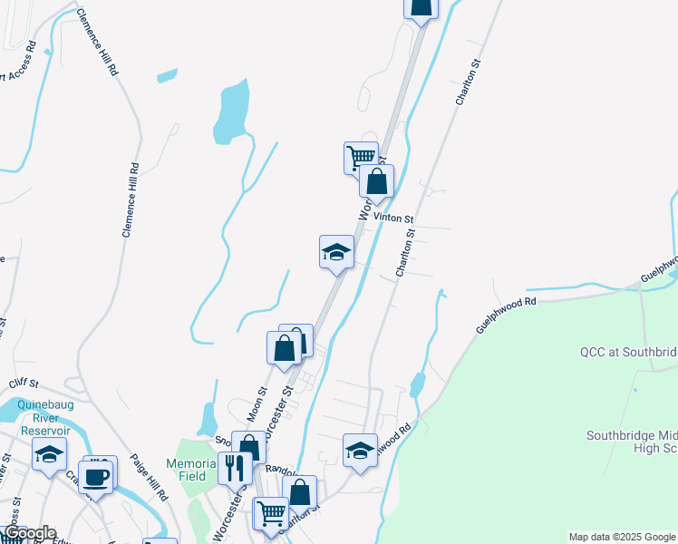 map of restaurants, bars, coffee shops, grocery stores, and more near 401 Worcester Street in Southbridge