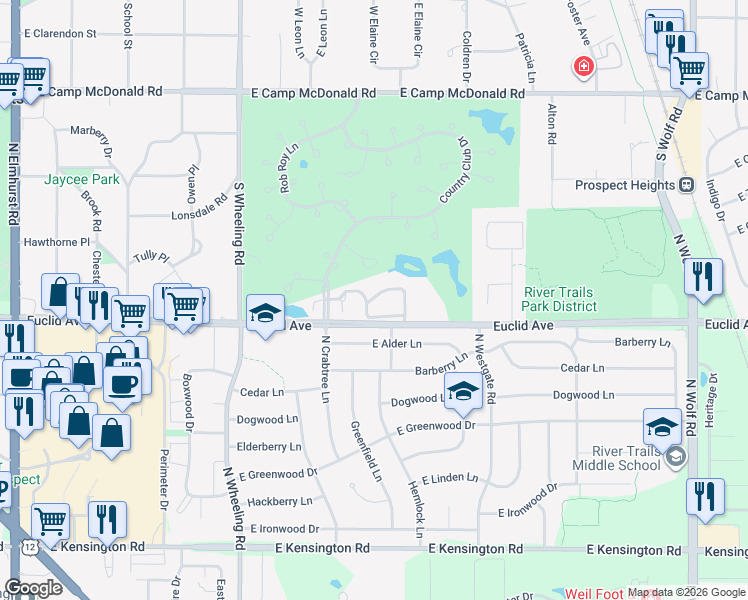 map of restaurants, bars, coffee shops, grocery stores, and more near 631 Mulberry Drive in Prospect Heights