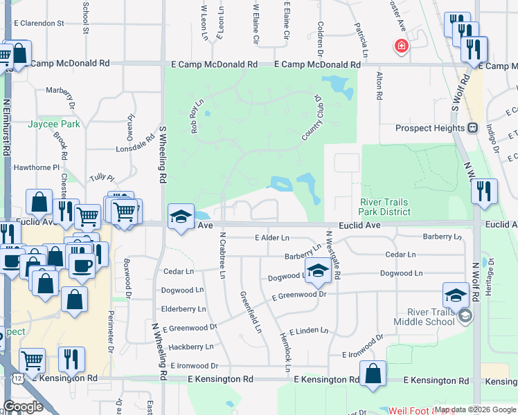 map of restaurants, bars, coffee shops, grocery stores, and more near 631 Mulberry Drive in Prospect Heights