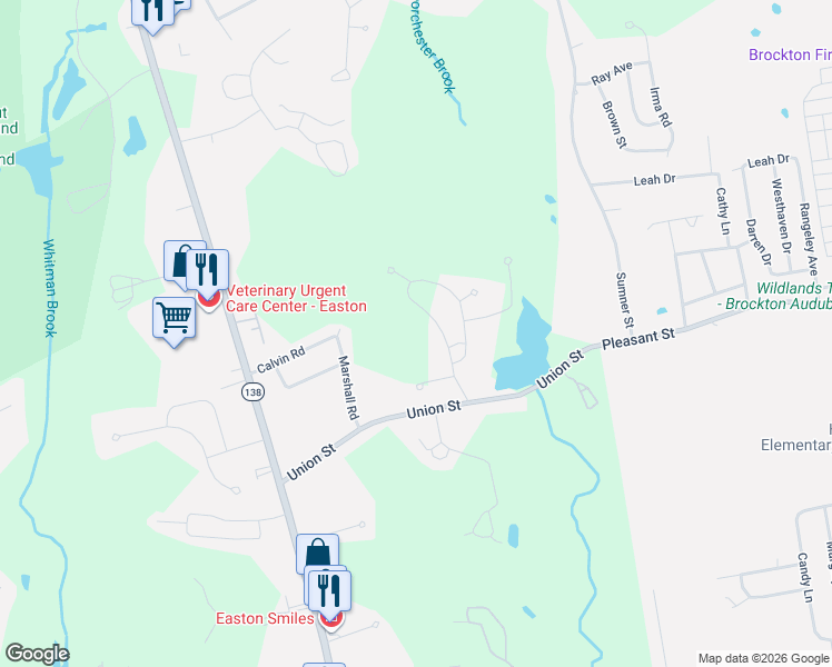 map of restaurants, bars, coffee shops, grocery stores, and more near 14 Clara Howard Way in Easton
