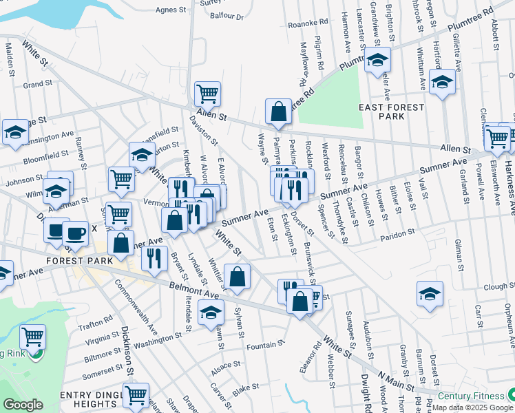 map of restaurants, bars, coffee shops, grocery stores, and more near 845 Sumner Avenue in Springfield