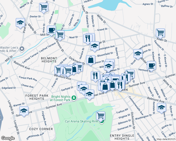map of restaurants, bars, coffee shops, grocery stores, and more near 52 Kenwood Park in Springfield