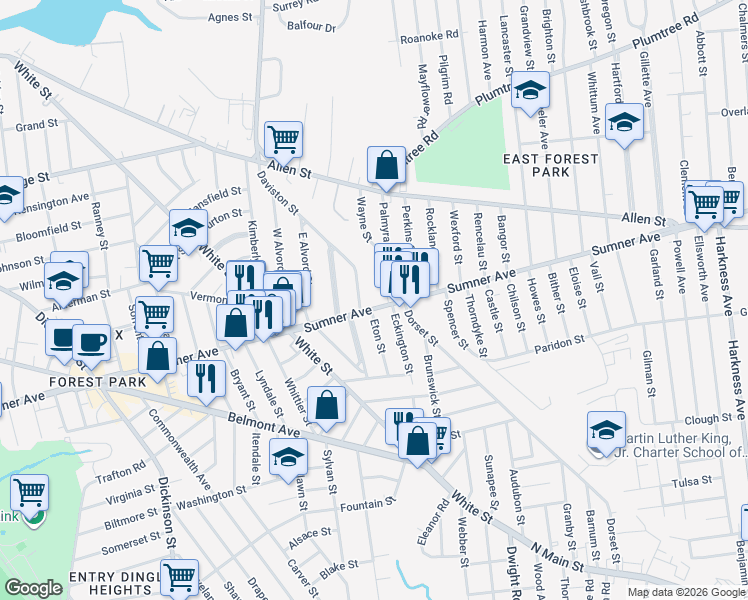 map of restaurants, bars, coffee shops, grocery stores, and more near 845 Sumner Avenue in Springfield