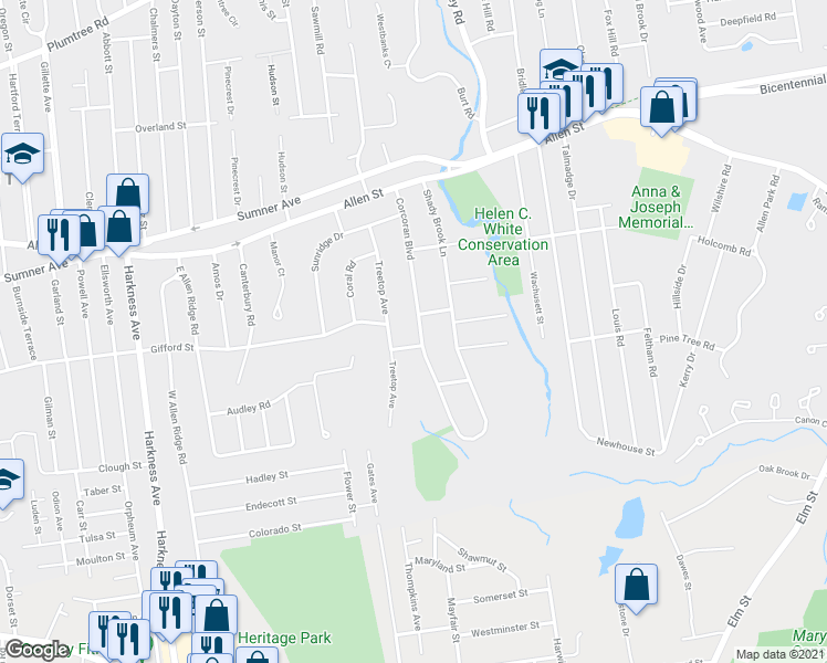 map of restaurants, bars, coffee shops, grocery stores, and more near 152 Corcoran Boulevard in Springfield