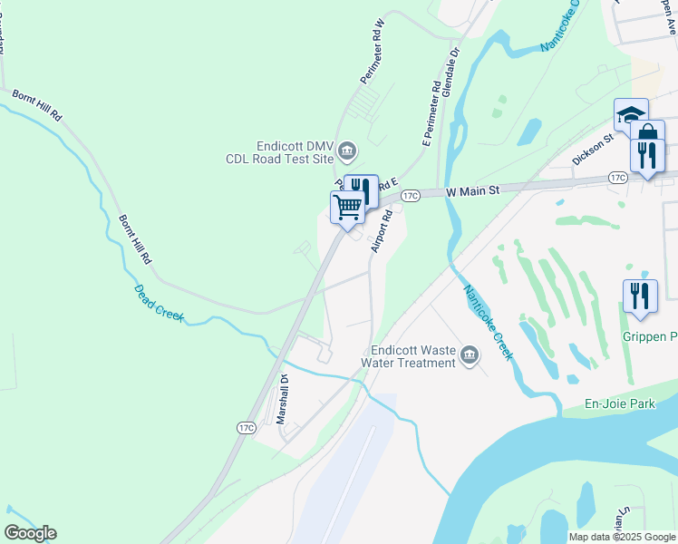 map of restaurants, bars, coffee shops, grocery stores, and more near 113 Bornt Hill Road in Endicott