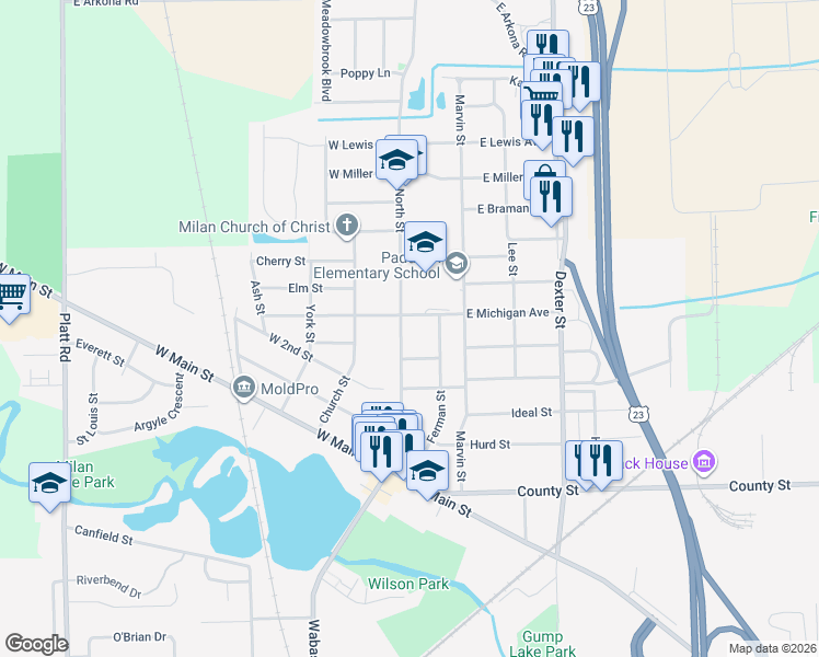 map of restaurants, bars, coffee shops, grocery stores, and more near 420 North Street in Milan